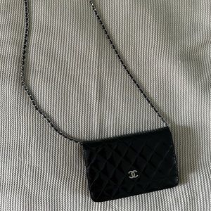 Black patent authentic Chanel wallet on chain (WOC) - excellent condition!